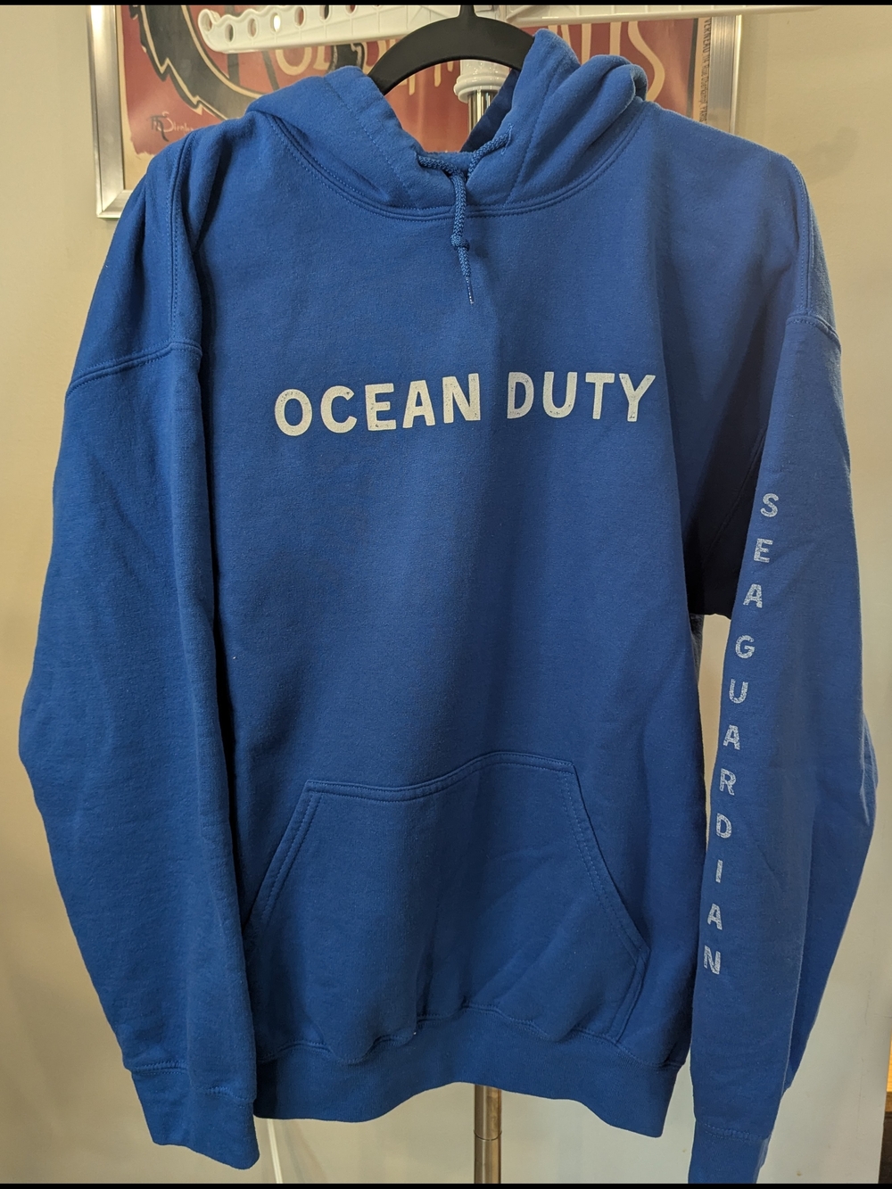 $10 Ocean Duty Size L - Sea Guardian Royal Blue Graphic Hoodie EUC